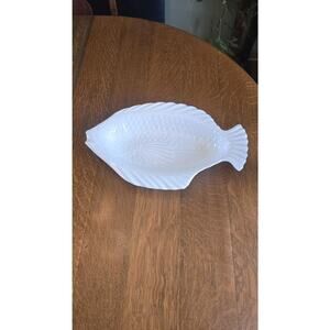 Large White Ceramic Fish Shaped Serving Platter Tray Coastal Nautical Decor